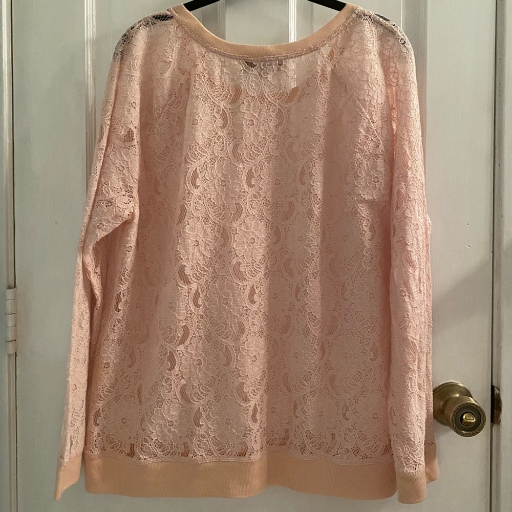 LOFT Open Lace Long Sleeve Scoop Neck Pullover Top - Picture 2 of 7